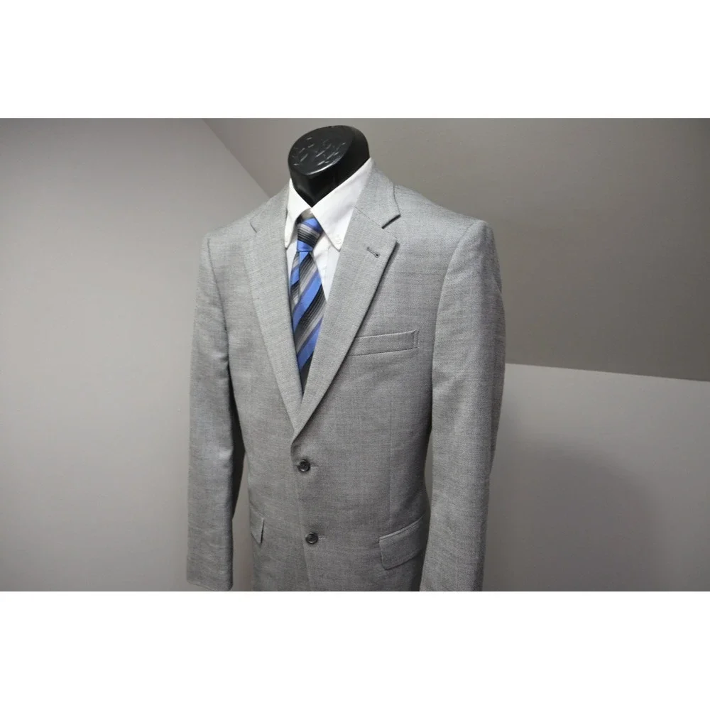 Jos a Bank Sport Coat Mens 40L Grey Textured Two Button Double Vent Blazer
